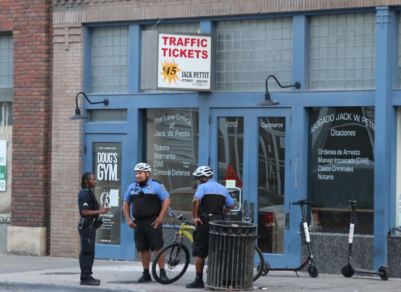 Law enforcement officers near the Dallas Municipal Building, July 2019.